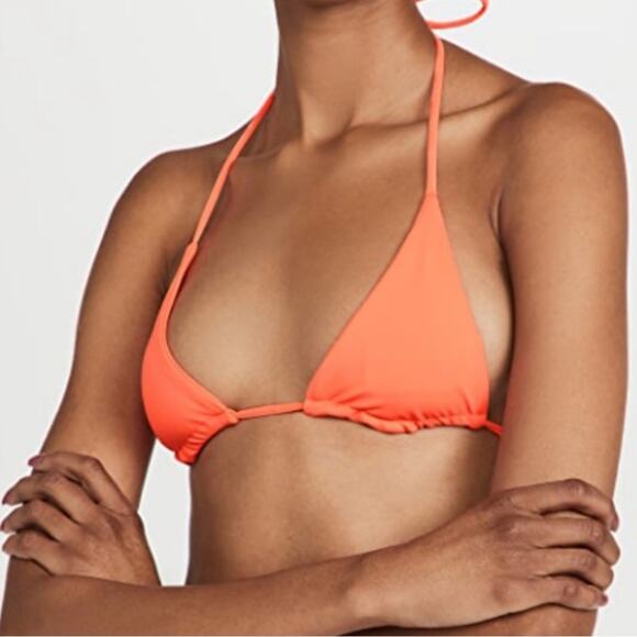 GOOD AMERICAN Bikini Top Medium Tiny Ties String Triangle Neon Coral Teeny NWT - Picture 1 of 14